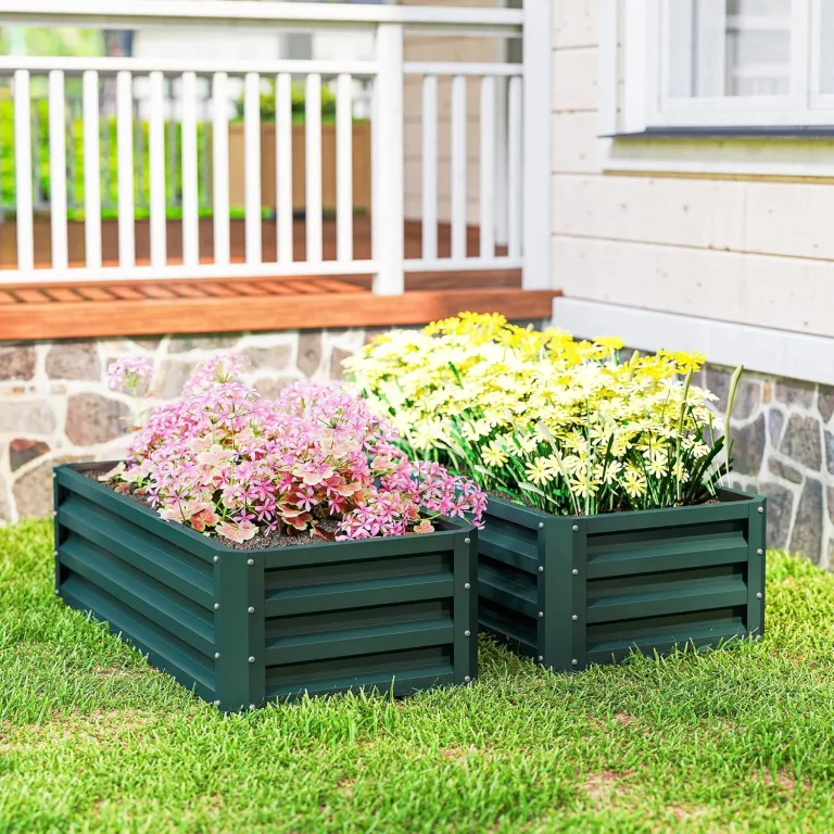 Outsunny 2er-Set Hochbeet Blumenhochbeet witterungsbeständig, Pflanzbeet Frühbeet Gartenbeet Pflanzkübel Pflanzkasten aus Verzinkter Stahl, Blumenkasten für Terrasse & Garten, 110 x 50 x 30 cm – Bild 8