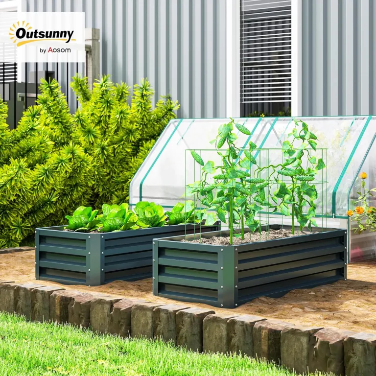 Outsunny 2er-Set Hochbeet Blumenhochbeet witterungsbeständig, Pflanzbeet Frühbeet Gartenbeet Pflanzkübel Pflanzkasten aus Verzinkter Stahl, Blumenkasten für Terrasse & Garten, 110 x 50 x 30 cm – Bild 2