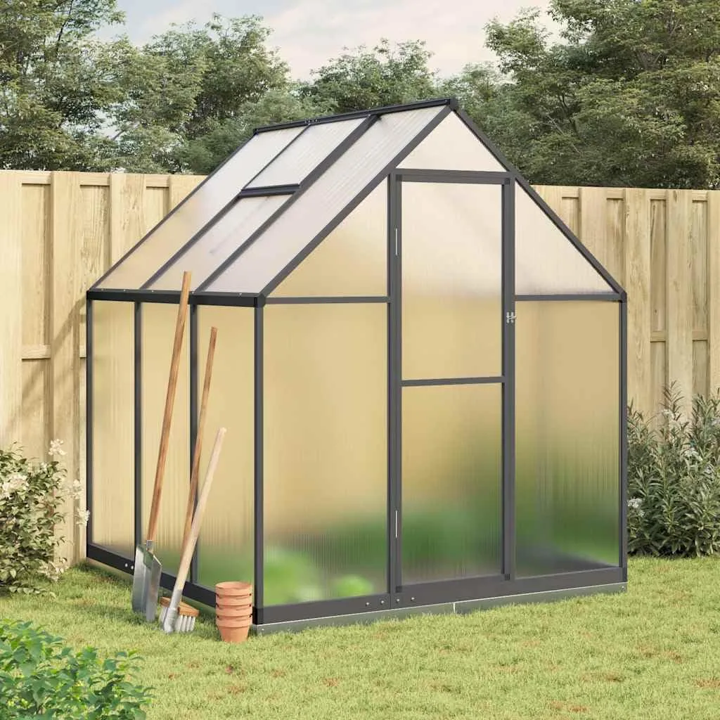 HUAKEHOM Gewächshaus mit Fundamentrahmen Pflanzenhaus mit Dachrinnensystem Flügeltür Treibhaus für Pflanzen Frühbeet Anthrazit 169x169x202 cm Alu