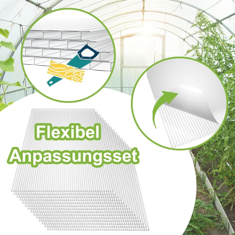 12 Stück Polycarbonat Hohlkammerstegplatten UV beständigem Doppelstegplatte Gewächshausplatten 605x1210x4mm Stegplatte Hohlkammerplatten für Gewächshaus mit 50 Klammern & 50 Z Clips – Bild 8