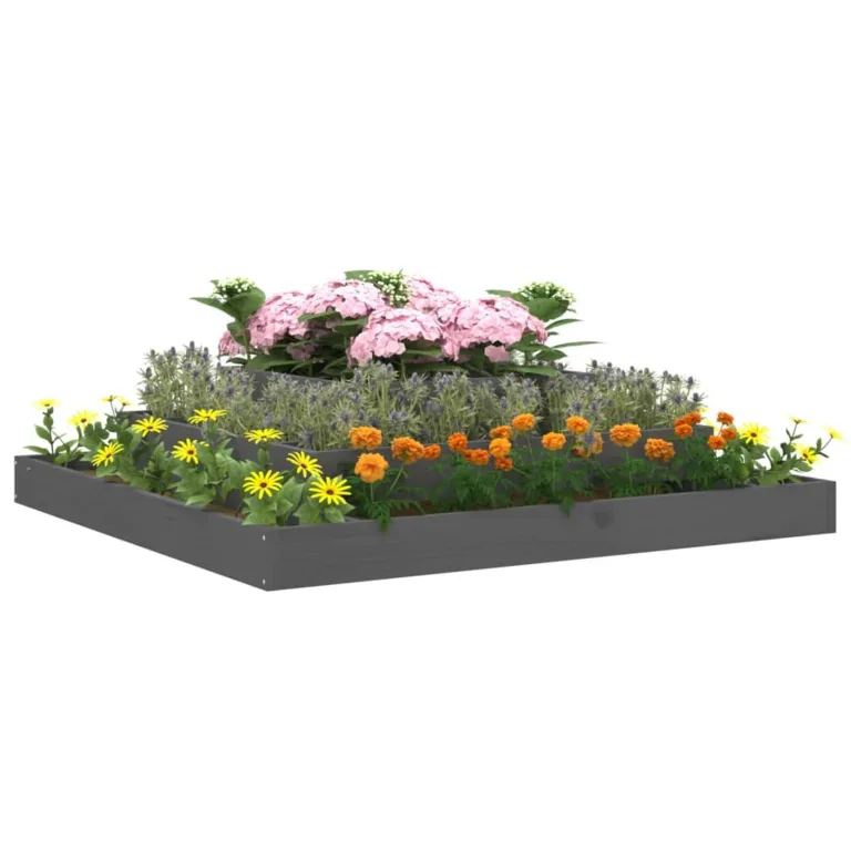 WGYHOME Pflanzkübel Grau 110x110x27 cm Massivholz Kiefer Hochbeet für Gemüse extra groß Gemüsebeet Pflanzkübel Frühbeet Gartenbeet Pflanzkübel Blumenkasten für Garten Balkon und Terrasse – Bild 3