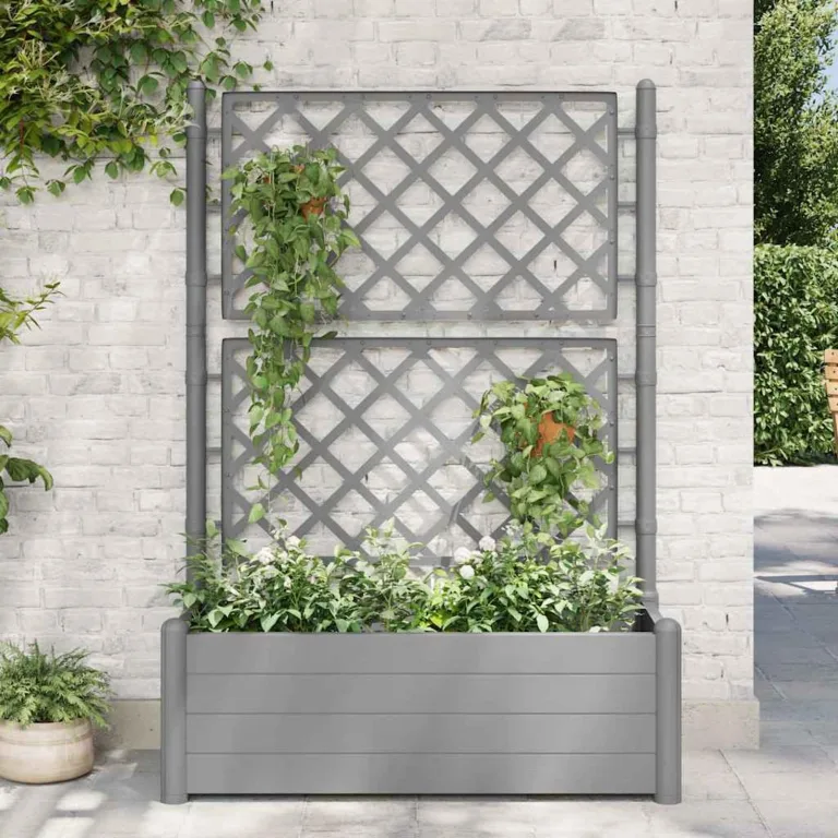 WGYHOME Pflanzkübel mit Spalier 100x43x142 cm PP Steingrau Hochbeet für Gemüse extra groß Gemüsebeet Pflanzkübel Frühbeet Gartenbeet Pflanzkübel Blumenkasten für Garten Balkon und Terrasse – Bild 2
