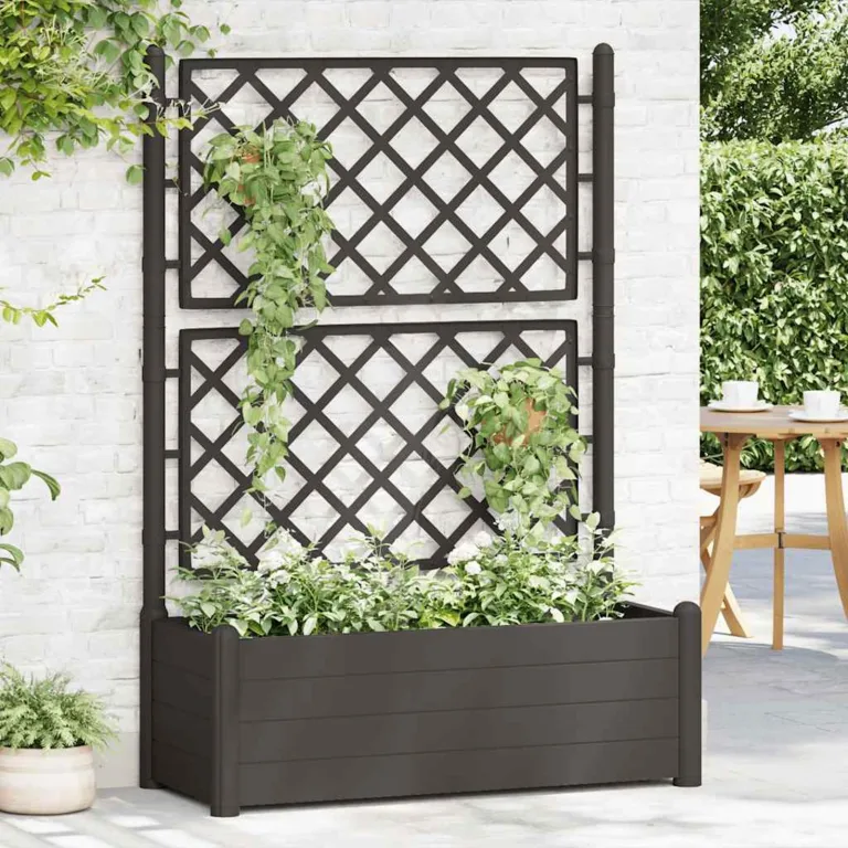 WGYHOME Pflanzkübel mit Spalier 100x43x142 cm PP Steingrau Hochbeet für Gemüse extra groß Gemüsebeet Pflanzkübel Frühbeet Gartenbeet Pflanzkübel Blumenkasten für Garten Balkon und Terrasse – Bild 9