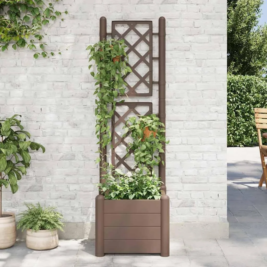 WGYHOME Pflanzkübel mit Spalier 43x43x142 cm PP Mokka Hochbeet für Gemüse extra groß Gemüsebeet Pflanzkübel Frühbeet Gartenbeet Pflanzkübel Blumenkasten für Garten Balkon und Terrasse