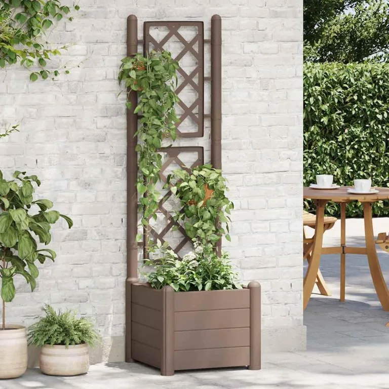 WGYHOME Pflanzkübel mit Spalier 43x43x142 cm PP Mokka Hochbeet für Gemüse extra groß Gemüsebeet Pflanzkübel Frühbeet Gartenbeet Pflanzkübel Blumenkasten für Garten Balkon und Terrasse – Bild 2