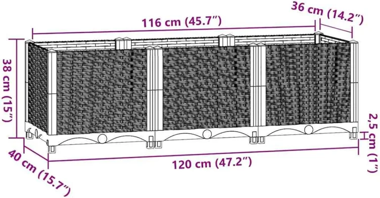 WGYHOME Hochbeet 120 x 40 x 38 cm Polypropylen Hochbeet für Gemüse extra groß Gemüsebeet Pflanzkübel Frühbeet Gartenbeet Pflanzkübel Blumenkasten für Garten Balkon und Terrasse – Bild 6