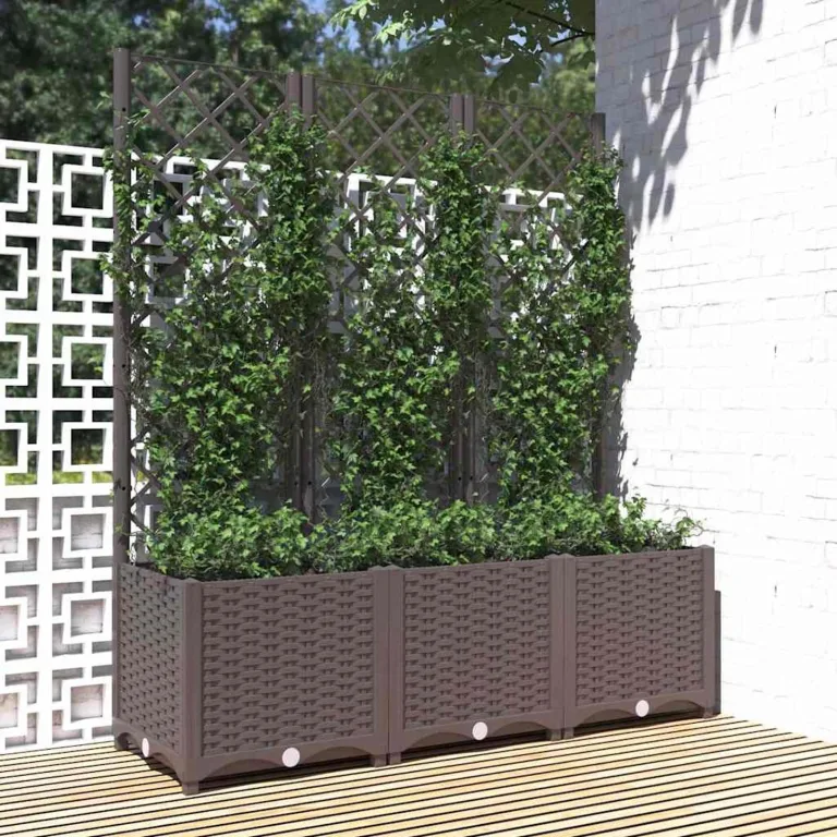 WGYHOME Garten-Pflanzgefäß mit Spalier Braun 120 x 40 x 136 cm PP Hochbeet für Gemüse extra groß Gemüsebeet Pflanzkübel Frühbeet Gartenbeet Pflanzkübel Blumenkasten für Garten Balkon und Terrasse – Bild 2