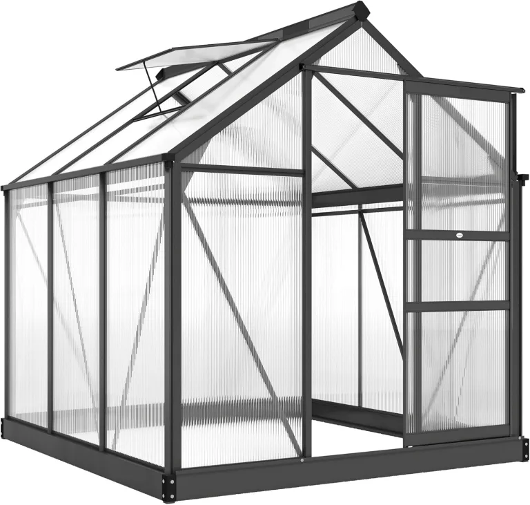 Outsunny Gewächshaus Aluminium 3,65m² 190x192x201cm mit Fundament Dachfenster Schiebetür 4 mm Platten, UV-beständig Treibhaus Aufzucht Tomatenhaus Pflanzenhaus Frühbeet für Garten Outdoor – Bild 1