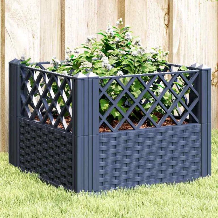 WGYHOME Pflanzkasten mit Erdspießen Blaugrau 43,5x43,5x43,5 cm PP Hochbeet für Gemüse extra groß Gemüsebeet Pflanzkübel Frühbeet Gartenbeet Pflanzkübel Blumenkasten für Garten Balkon und Terrasse – Bild 2