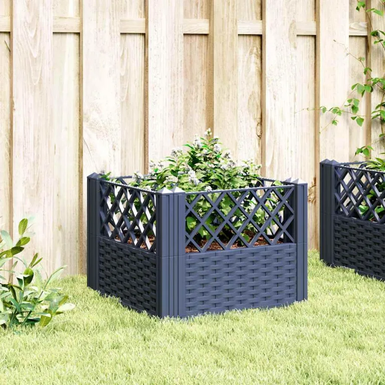 WGYHOME Pflanzkasten mit Erdspießen Blaugrau 43,5x43,5x43,5 cm PP Hochbeet für Gemüse extra groß Gemüsebeet Pflanzkübel Frühbeet Gartenbeet Pflanzkübel Blumenkasten für Garten Balkon und Terrasse – Bild 1