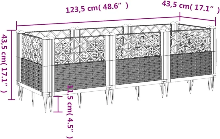 WGYHOME Pflanzkasten mit Erdspießen Blaugrau 123,5x43,5x43,5 cm PP Hochbeet für Gemüse extra groß Gemüsebeet Pflanzkübel Frühbeet Gartenbeet Pflanzkübel Blumenkasten für Garten Balkon und Terrasse – Bild 6