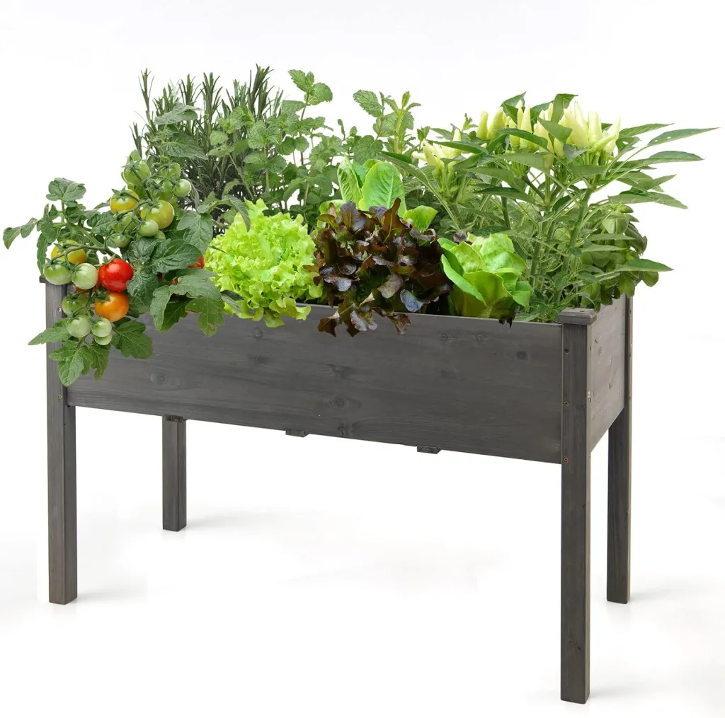 GOPLUS Hochbeet groß, Gartenbeet aus Tannenholz für Gemüse, Kräuter & Pflanzen, XXL Pflanzkasten mit Drainagelöcher, rechteckiges Kräuterbeet für Garten, Balkon, Terrasse, 125 x 59 x 76 cm (Grau)