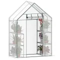 Gewächshaus Balkon Garten, 3-Etagen Foliengewächshaus 143x73x195 cm, Winterfestes Tomatengewächshaus Stabil, Platzsparendes Überwinterungszelt mit Reißverschlusstür, Wind- & Wetterfest, Weiß - Thumbnail 9