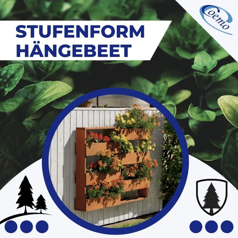 Coemo RIGA Vertikales Kräuterbeet aus Nadelholz Braun 110x18x93 cm Platzsparendes Hochbeet aus Holz mit 7 Pflanzfächern, ergonomische Arbeitshöhe rückenschonend, Kräuterbeet Gemüsebeet Blumenbeet – Bild 2