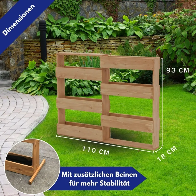 Coemo RIGA Vertikales Kräuterbeet aus Nadelholz Braun 110x18x93 cm Platzsparendes Hochbeet aus Holz mit 7 Pflanzfächern, ergonomische Arbeitshöhe rückenschonend, Kräuterbeet Gemüsebeet Blumenbeet – Bild 5