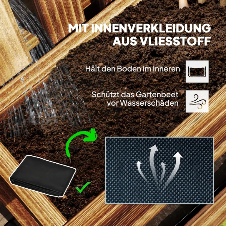 Outsunny Hochbeet Massivholz, Pflanzbeet Frühbeet Gartenbeet mit verstellbarem Blumenkasten, Wand, Pflanzkasten Pflanzkübel 60x16x80cm für Terrasse, Balkon, Gartenspalier für Blumen, Pflanzen Verkohlt – Bild 6