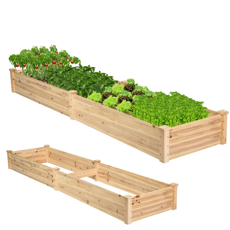 GOPLUS Hochbeet aus Tannenholz, Gartenbeet mit 2 Pflanzkästen & Trennwänden, Blumenkasten mit offenem Boden, Pflanzbeet Garten, Kräuterbeet Pflanzkasten Pflanzkübel für Blumen, Gemüse & Obst (Orange) – Bild 8