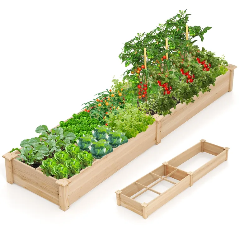 GOPLUS Hochbeet aus Tannenholz, Gartenbeet mit 2 Pflanzkästen & Trennwänden, Blumenkasten mit offenem Boden, Pflanzbeet Garten, Kräuterbeet Pflanzkasten Pflanzkübel für Blumen, Gemüse & Obst (Orange) – Bild 9