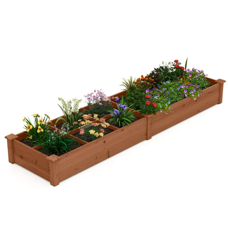 GOPLUS Hochbeet aus Tannenholz, Gartenbeet mit 2 Pflanzkästen & Trennwänden, Blumenkasten mit offenem Boden, Pflanzbeet Garten, Kräuterbeet Pflanzkasten Pflanzkübel für Blumen, Gemüse & Obst (Orange) – Bild 10