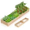 GOPLUS Hochbeet aus Tannenholz, Gartenbeet mit 2 Pflanzkästen & Trennwänden, Blumenkasten mit offenem Boden, Pflanzbeet Garten, Kräuterbeet Pflanzkasten Pflanzkübel für Blumen, Gemüse & Obst (Orange) - Thumbnail 9