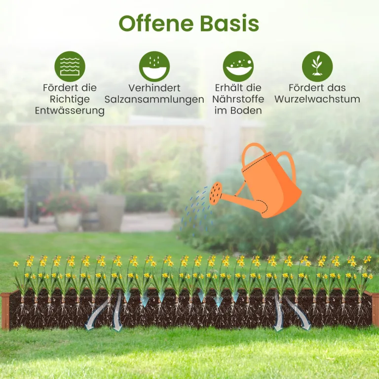 GOPLUS Hochbeet aus Tannenholz, Gartenbeet mit 2 Pflanzkästen & Trennwänden, Blumenkasten mit offenem Boden, Pflanzbeet Garten, Kräuterbeet Pflanzkasten Pflanzkübel für Blumen, Gemüse & Obst (Braun) – Bild 5