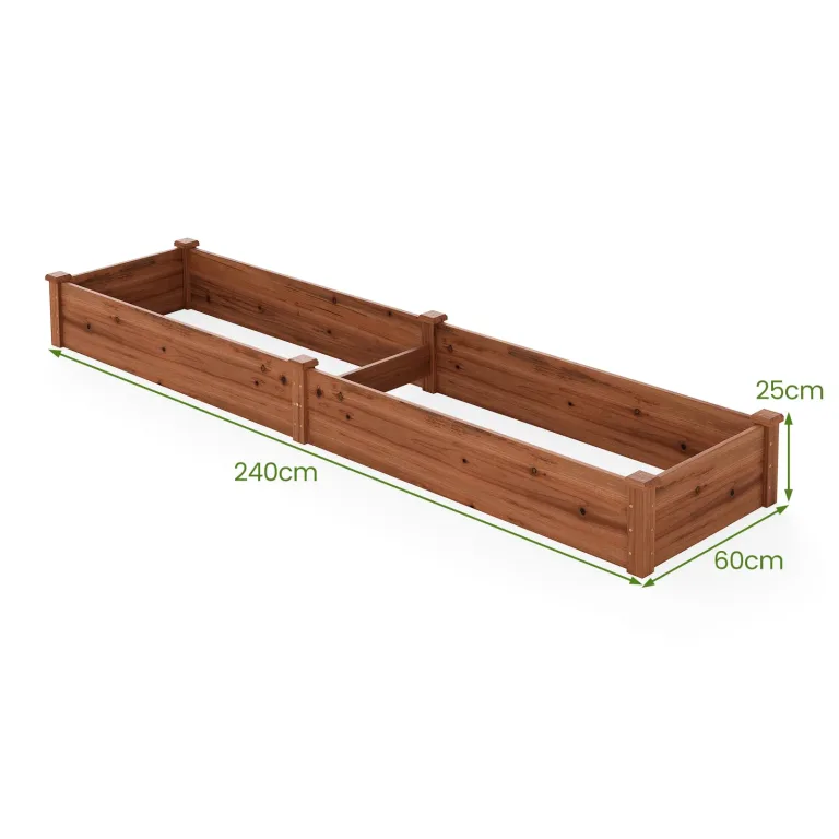 GOPLUS Hochbeet aus Tannenholz, Gartenbeet mit 2 Pflanzkästen & Trennwänden, Blumenkasten mit offenem Boden, Pflanzbeet Garten, Kräuterbeet Pflanzkasten Pflanzkübel für Blumen, Gemüse & Obst (Braun) – Bild 6