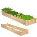 GOPLUS Hochbeet aus Tannenholz, Gartenbeet mit 2 Pflanzkästen & Trennwänden, Blumenkasten mit offenem Boden, Pflanzbeet Garten, Kräuterbeet Pflanzkasten Pflanzkübel für Blumen, Gemüse & Obst (Braun) - Thumbnail 7
