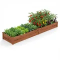 GOPLUS Hochbeet aus Tannenholz, Gartenbeet mit 2 Pflanzkästen & Trennwänden, Blumenkasten mit offenem Boden, Pflanzbeet Garten, Kräuterbeet Pflanzkasten Pflanzkübel für Blumen, Gemüse & Obst (Braun) - Thumbnail 1
