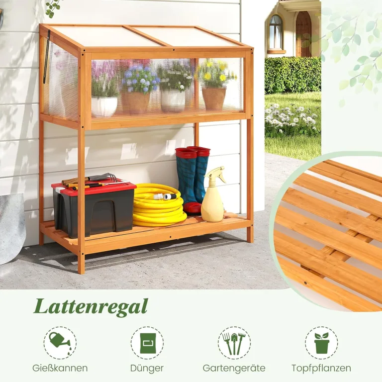 COSTWAY Frühbeet Aufsatz Holz, Frühbeetaufsatz mit Abdeckung & Ablagefach, Pflanzenbeet wetterfest, Gewächshaus für Garten, Wintergarten & Balkon, 90 x 50,5 x 105 cm – Bild 5