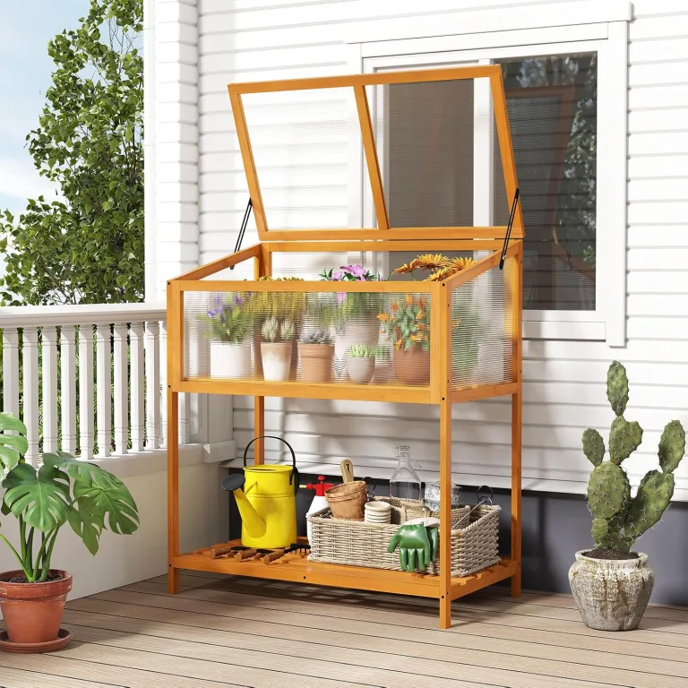 COSTWAY Frühbeet Aufsatz Holz, Frühbeetaufsatz mit Abdeckung & Ablagefach, Pflanzenbeet wetterfest, Gewächshaus für Garten, Wintergarten & Balkon, 90 x 50,5 x 105 cm – Bild 8
