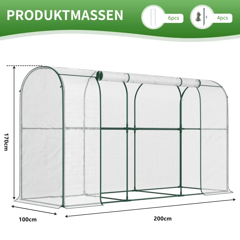 SUNYRISY Tomaten Gewächshaus Klein Foliengewächshaus 300x100x170 cm, Tomatenhaus Tomatenzelt mit Tomatendach, Greenhouse mit Rollentür und Windschutzseil für Balkon Outdoor, Bogen Weiß – Bild 2