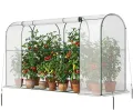 SUNYRISY Tomaten Gewächshaus Klein Foliengewächshaus 300x100x170 cm, Tomatenhaus Tomatenzelt mit Tomatendach, Greenhouse mit Rollentür und Windschutzseil für Balkon Outdoor, Bogen Weiß - Thumbnail 8