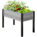 SUNYRISY Hochbeet Holz für Balkon und Garten, 116x60x80cm Pflanzkasten Blumenkasten Kräuterbeet Tannenholz Pflanzbeet Blumenbeet Hochbeet-Kit für Garten Balkon Terrasse, Grau - Thumbnail 9