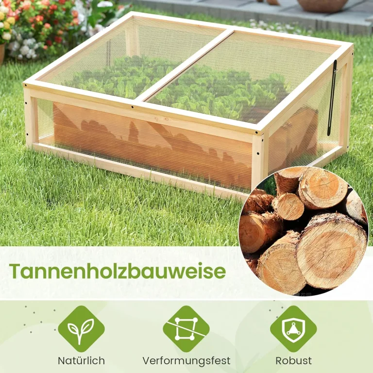 COSTWAY Frühbeet Gewächshaus, mini Treibhaus, Frühbeetaufsatz, Hochbeet Abdeckung, Frühbeetkasten Aufsatz für Garten, Terrasse & Balkon, 94 x 63 x 40 cm (Natur) – Bild 6