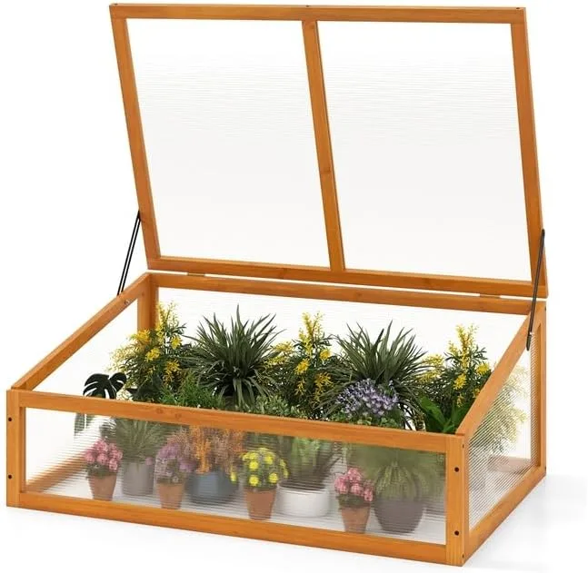 COSTWAY Frühbeet Gewächshaus, mini Treibhaus, Frühbeetaufsatz, Hochbeet Abdeckung, Frühbeetkasten Aufsatz für Garten, Terrasse & Balkon, 94 x 63 x 40 cm (Orange) - Bild 1