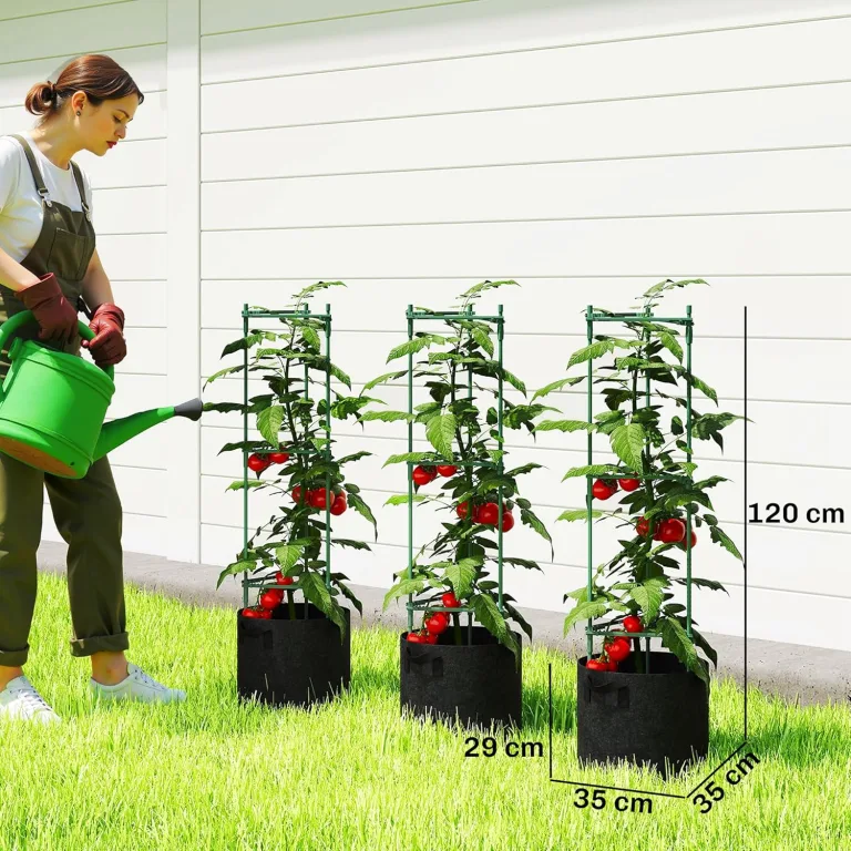 Outsunny Hochbeet mit Rankgitter 83,7 Liter Säcken 3er Set dreieckige Pflanzkasten Tomatenstütze Blumenbeet Rankkasten für Kletterpflanzen Garten, Balkon, 35 x 35 x 120 cm – Bild 8
