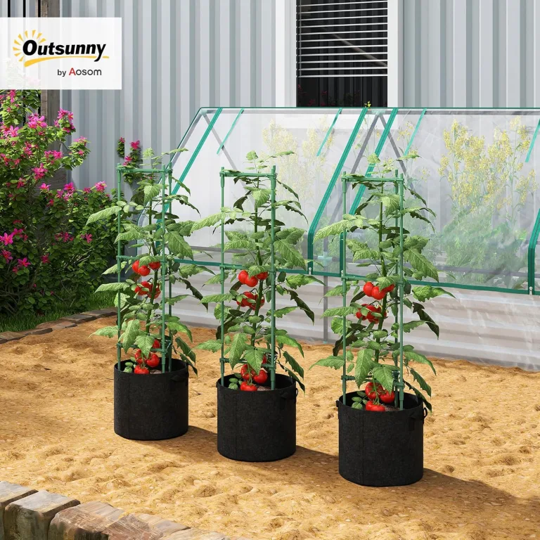Outsunny Hochbeet mit Rankgitter 83,7 Liter Säcken 3er Set dreieckige Pflanzkasten Tomatenstütze Blumenbeet Rankkasten für Kletterpflanzen Garten, Balkon, 35 x 35 x 120 cm – Bild 3