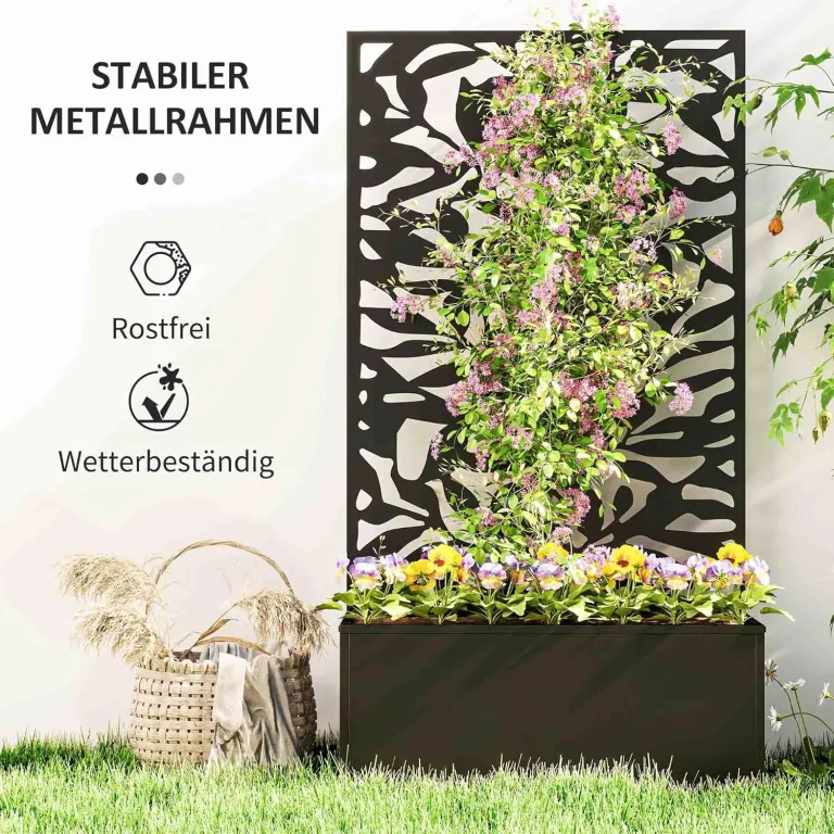 Outsunny Hochbeet Pflanzkasten mit Sichtschutz Pflanzkübel Blumenkasten Metall, Gartenspalier 61 x 23 x 113cm für Garten Balkon Terrasse, Blumenkübel für Kletterpflanzen Korbpflanzen, Blumen – Bild 5
