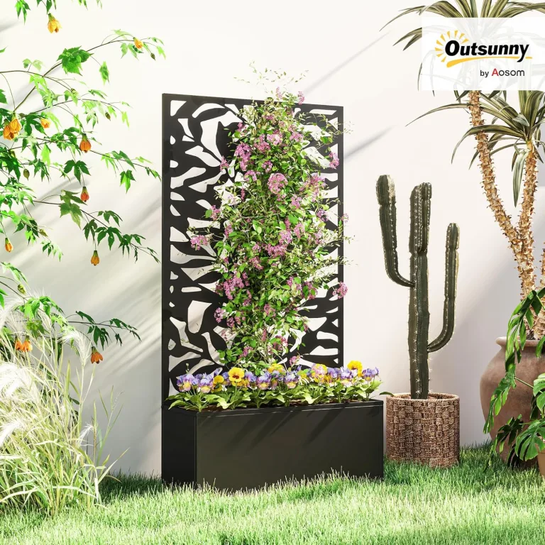 Outsunny Hochbeet Pflanzkasten mit Sichtschutz Pflanzkübel Blumenkasten Metall, Gartenspalier 61 x 23 x 113cm für Garten Balkon Terrasse, Blumenkübel für Kletterpflanzen Korbpflanzen, Blumen – Bild 2