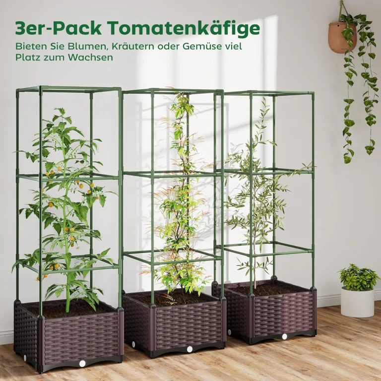 Outsunny Hochbeet mit Rankgitter 3er Set Pflanzkasten Blumenkasten mit Abflusslöchern Blumenbeet Pflanzkübel Blumenkübel Rankkasten für Kletterpflanzen Garten, Balkon, 40 x 40 x 125 cm – Bild 3