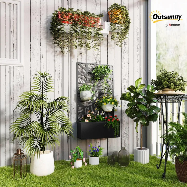 Outsunny Hochbeet Pflanzkasten mit Sichtschutz Pflanzkübel Blumenkasten Metall, Gartenspalier 61 x 23 x 113cm für Garten Balkon Terrasse, Blumenkübel für Kletterpflanzen Korbpflanzen, Blumen – Bild 2