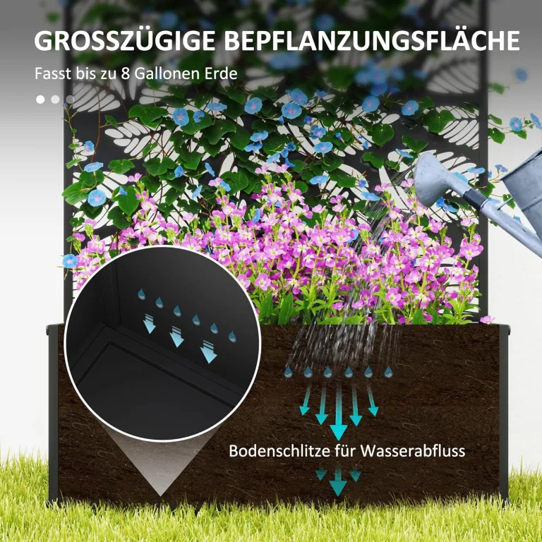 Outsunny Hochbeet Pflanzkasten mit Sichtschutz Pflanzkübel Blumenkasten Metall, Gartenspalier 61 x 23 x 113cm für Garten Balkon Terrasse, Blumenkübel für Kletterpflanzen Korbpflanzen, Blumen – Bild 3