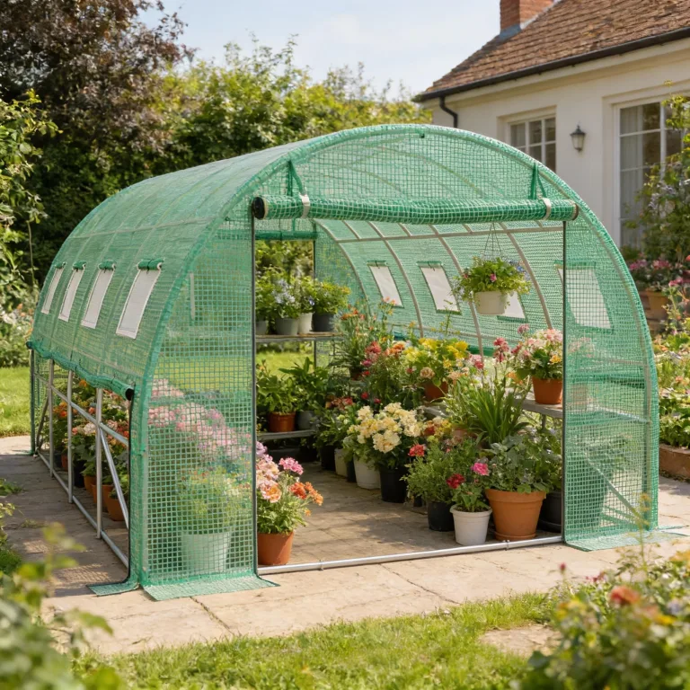 UISEBRT Gewächshaus Foliengewächshaus mit 2 Tür,16 Aufrollbare Fenster mit Moskitonetz,Folientunnel Tomatenhaus aus verzinktem Stahl, PE, Folienzelt inkl. Erdanker & Seilen,800x300x200cm – Bild 10
