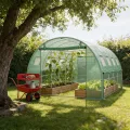 Gewächshaus 4x3x2m, Foliengewächshaus mit verzinktem Stahlrahmen, 140g/m² PE-Gitterfolie, 8 Fenster und 2 Reißverschlusstüren, Winterfest Folientunnel für Tomatenhaus Tomatengewächshaus - Thumbnail 8