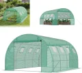 Gewächshaus 4x3x2m, Foliengewächshaus mit verzinktem Stahlrahmen, 140g/m² PE-Gitterfolie, 8 Fenster und 2 Reißverschlusstüren, Winterfest Folientunnel für Tomatenhaus Tomatengewächshaus - Thumbnail 1
