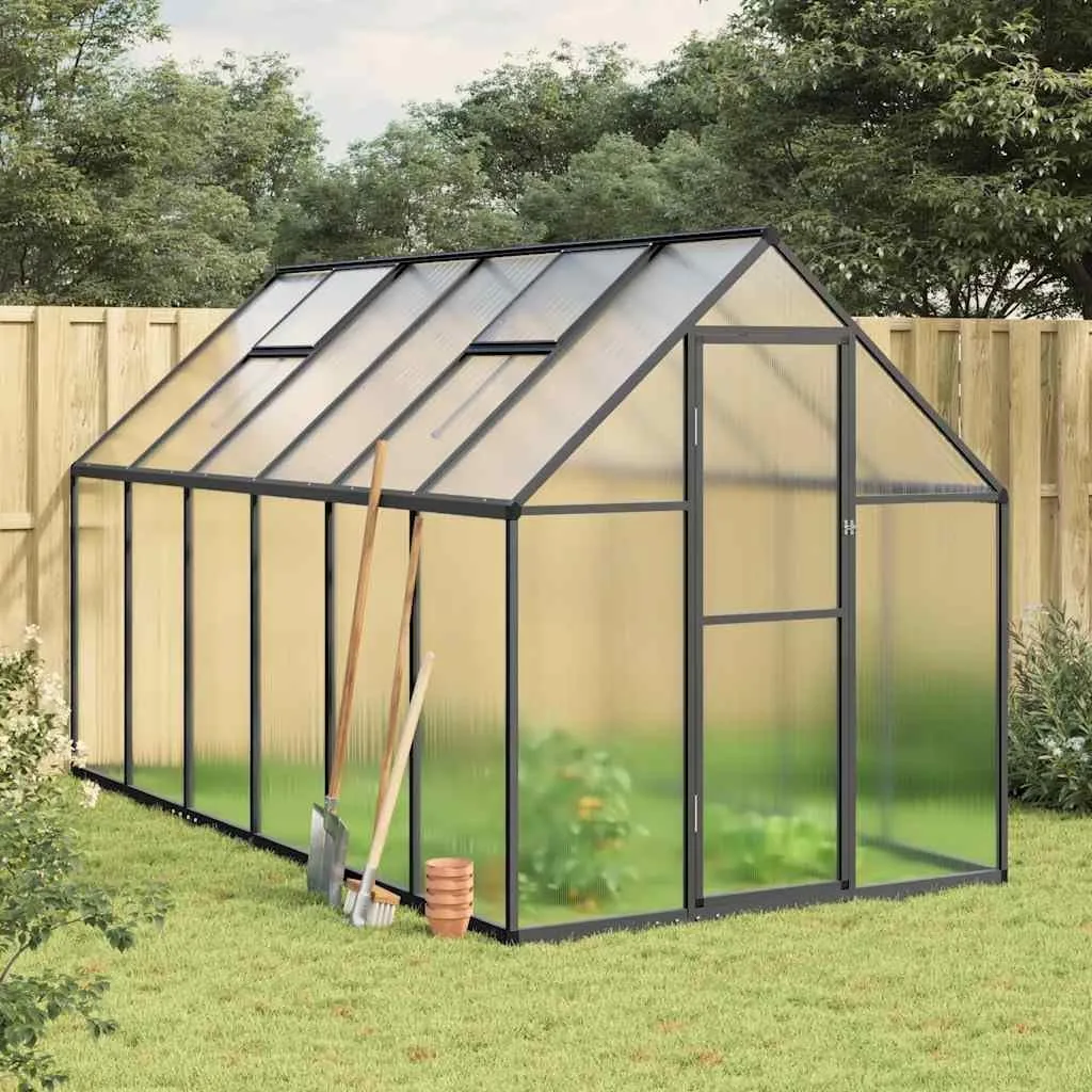 Gewächshaus mit Fundamentrahmen Anthrazit 334x169x195 cm Alu Gartengewächshäuser, Tomatenhaus Treibhaus für Garten, Aufzucht, Terrasse, Außende