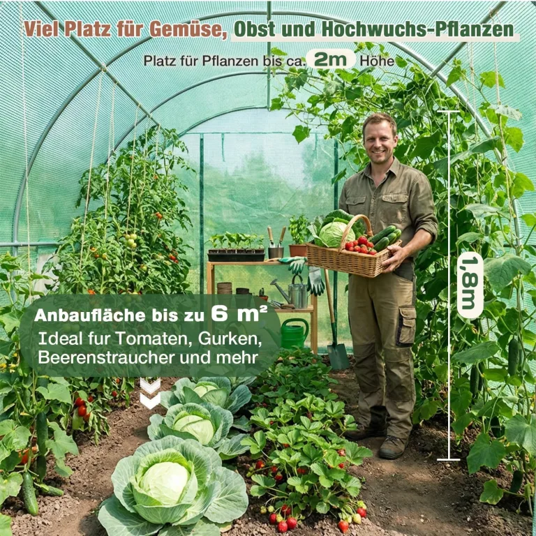 Sekey Gewächshaus Winterfest Foliengewächshaus verzinkt 3x2x2m - 6m² Folientunnel Stabil mit 2m Stehhöhe, Treibhaus, Tomatenhaus inkl. 2 Türen & 4 Fenster & Profi-Fixierungs-Set, 140g/m² PE-Folie – Bild 9