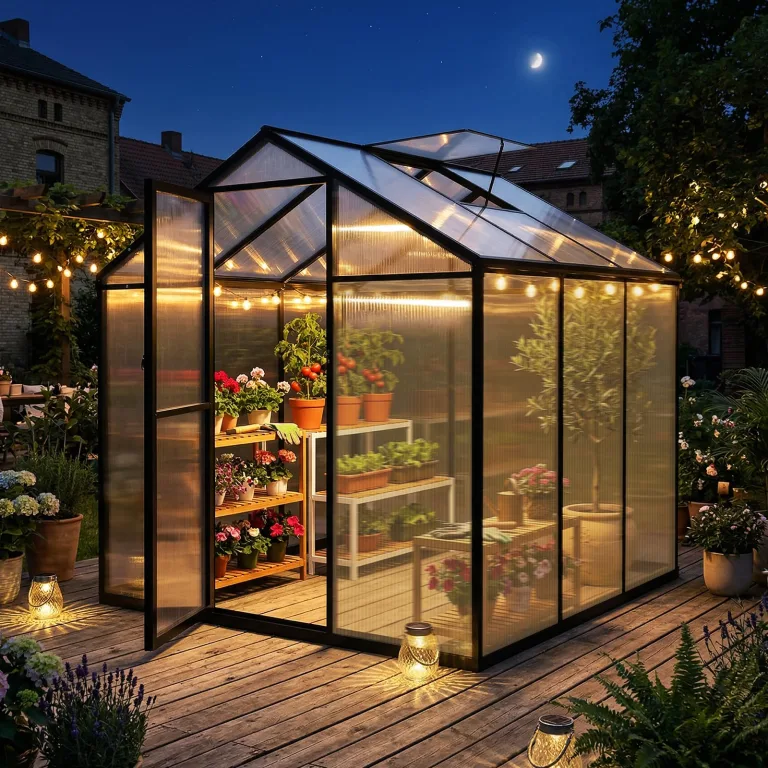 Sekey Gewächshaus Aluminium Treibhaus für Garten & Pflanzen - Stabiles Tomatenhaus wetterfest & Winterfest, 4 mm Hohlkammerplatten, nach außen öffnende Tür mit verlängertem Griff, 185x185x195cm – Bild 8