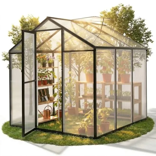 Sekey Gewächshaus Aluminium Treibhaus für Garten & Pflanzen - Stabiles Tomatenhaus wetterfest & Winterfest, 4 mm Hohlkammerplatten, nach außen öffnende Tür mit verlängertem Griff, 185x185x195cm – Bild 10
