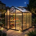 Sekey Gewächshaus Aluminium Treibhaus für Garten & Pflanzen - Stabiles Tomatenhaus wetterfest & Winterfest, 4 mm Hohlkammerplatten, nach außen öffnende Tür mit verlängertem Griff, 185x185x195cm - Thumbnail 8